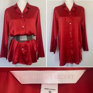 Y2K Victoria’s Secret 100% SILK Deep Red Nightshirt Shirt PJ Vintage Top 🔥